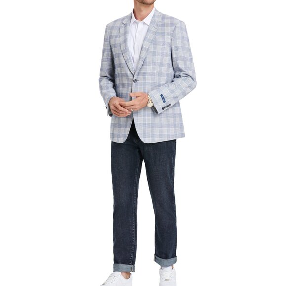 Blue Glen Check Notch Lapel Men's Jacket - Picture 3 of 3